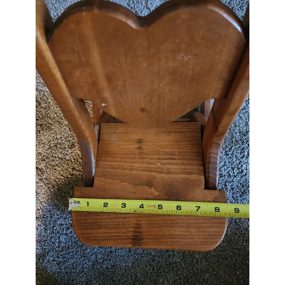 FOLDING Solid Wood Vtg Child Doll Rocking Chair Heart Shape Cottage Core Country